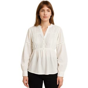 HARSHMAN Elara Popover Tunic Blouse Elegant 100% Cotton White Lightweight